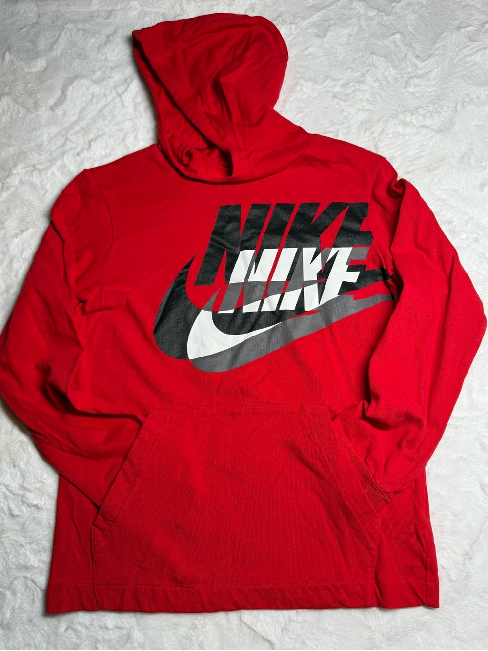 Nike Red Crewneck Hooded Jersey with Black & White Logo